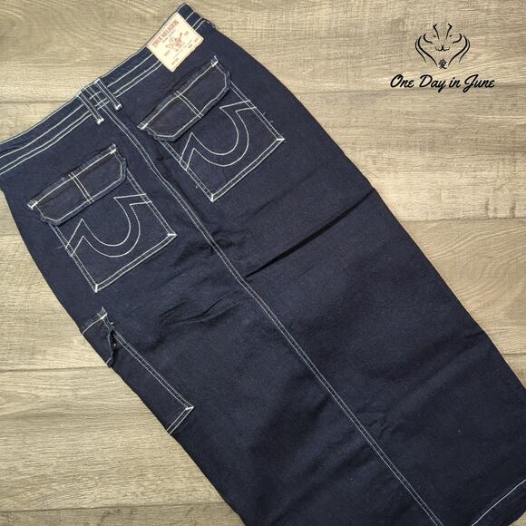 True Religion Denim Cargo Maxi Skirt Size 28 (6) - Picture 5 of 5
